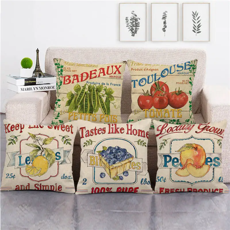 Retro fruit and vegetable farm oil painting Digital printing short plush pillow covers for sofa office cushion cover home goods