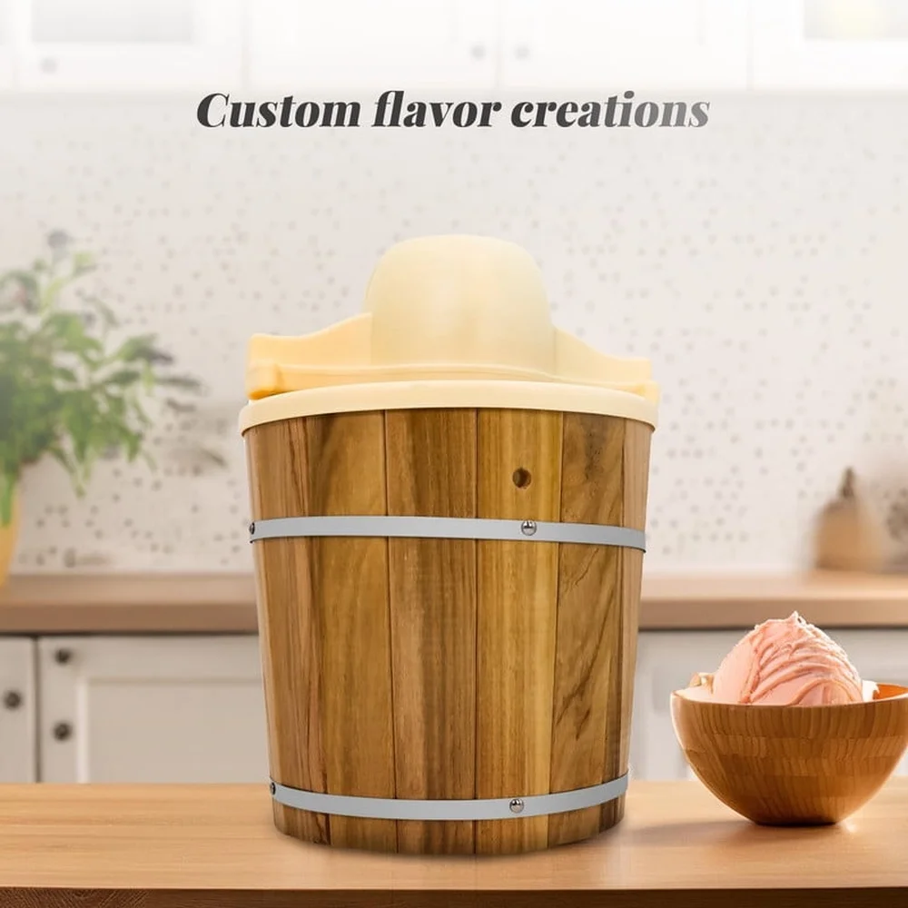 Máquina elétrica de sorvete, balde de pinho de 4qt, guloseimas caseiras, consistência suave, frequência rápida, pá de motor, fácil limpeza, festas para churrasco