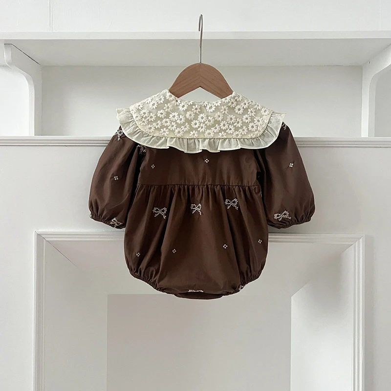 2026 ربيع جديد طفلة حفلة القوس الأطفال رومبير 0-24 متر بأكمام طويلة القطن التطريز الطفل رومبير طفل الأميرة الملابس #5