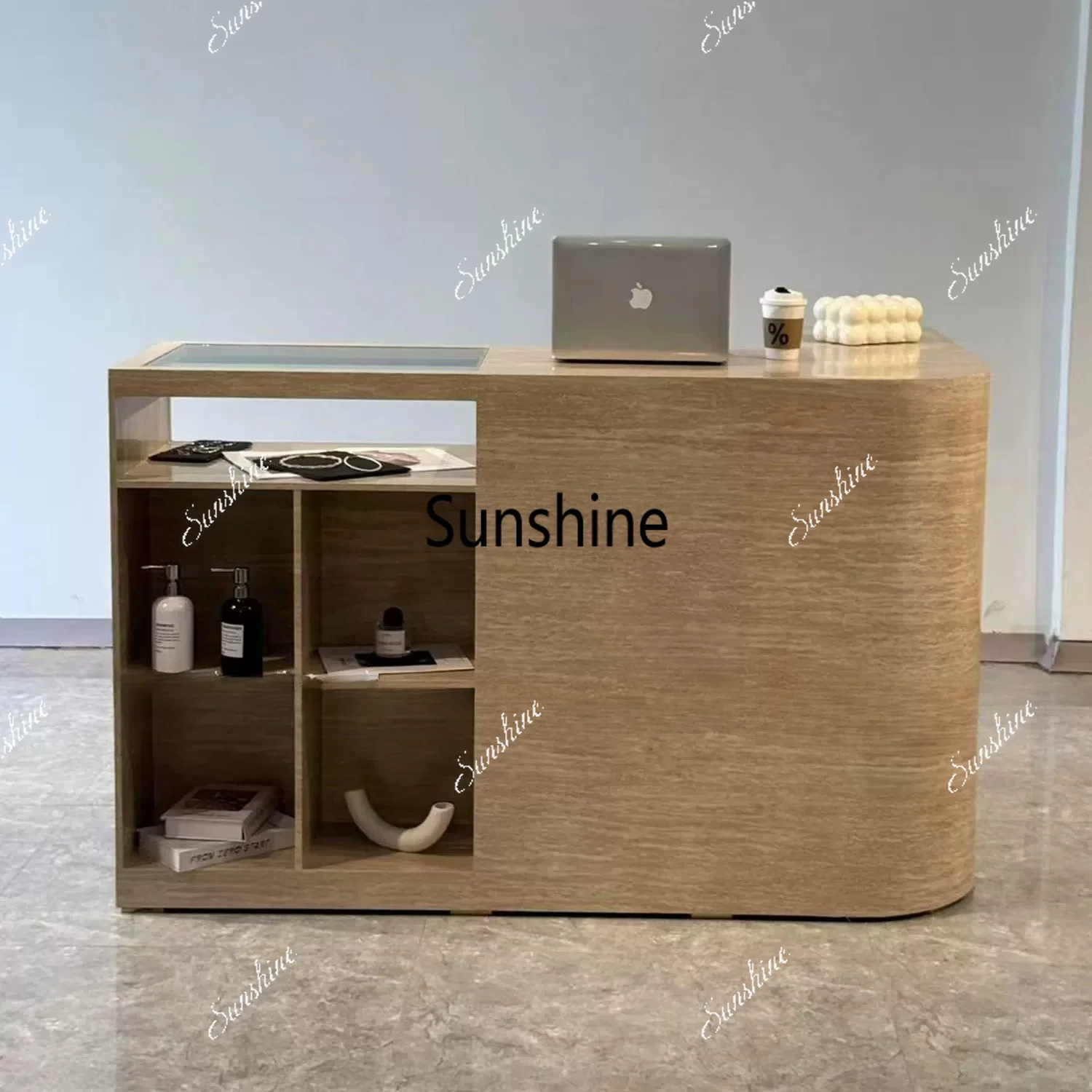 Clothing store imitation travertine bar counter, small and fully furnished reception, simple and modern