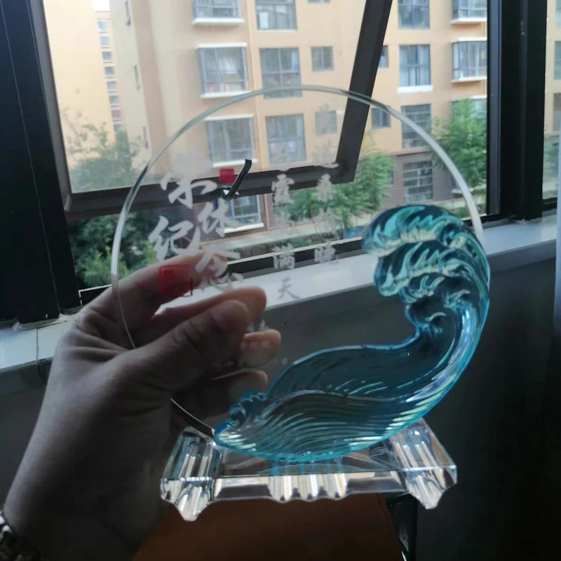 Trophée en cristal émaillé coloré personnalisé, récompense de compétition, souvenir de réunion annuelle, médaille pour employé exceptionnel, décoration intérieure, 1 pièce