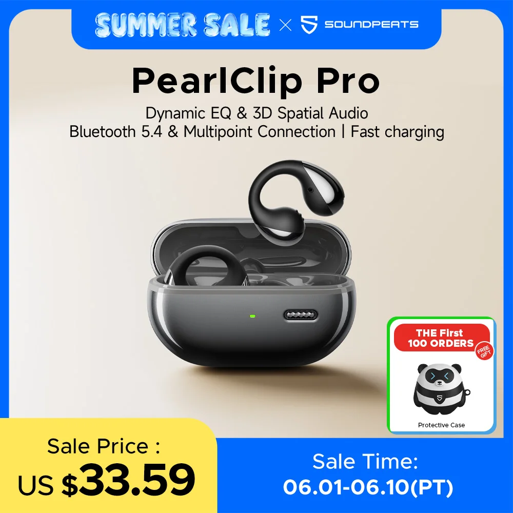 SoundPEATS PearlClip Pro Wireless Earphones Bluetooth 5.4 Opean-Ear Earbuds With AI ENC Clear Call, Multipoint Connection, IPX5