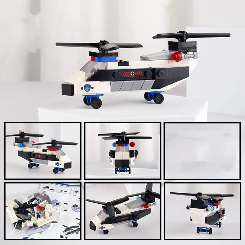 Stadt Super Auto Flugzeug Polizei Dual-Rotor Hubschrauber Berühmte Auto SWAT Bausteine MOC Klassische Modell Ziegel für Kinder kits – Detail 8