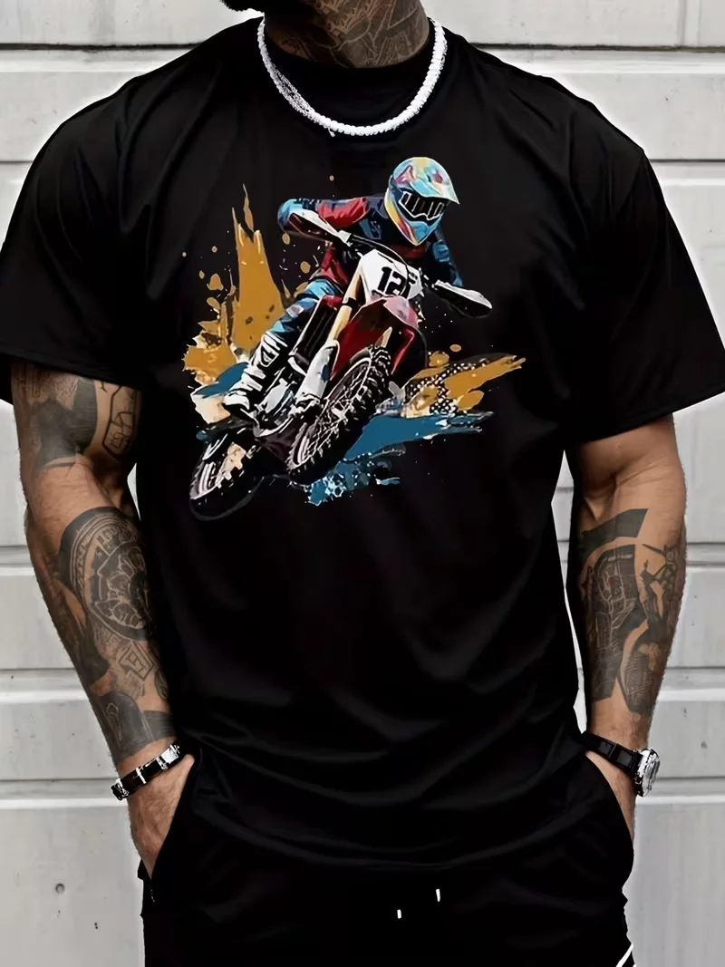 Men'S Trendy Casual Graphic T-Shirt Featuring A Designed with A Splatter Art Pattern, Perfect for Sportswear and Everyday Wear