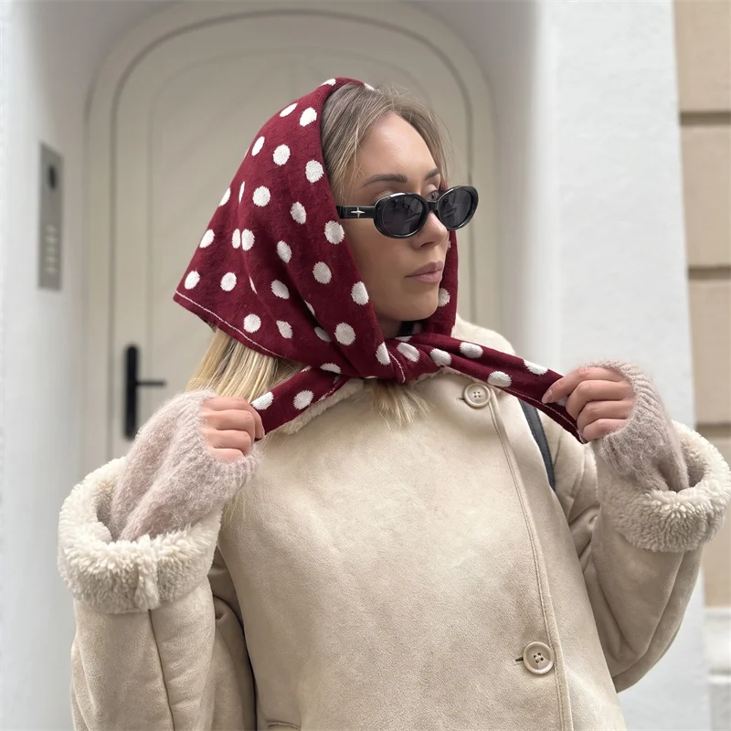 Soft Wool Blend Triangle Shawl For Women Polka Dot Multipurpose Headscarf Light Warm Neck Wrap Outdoor Casual Coverup