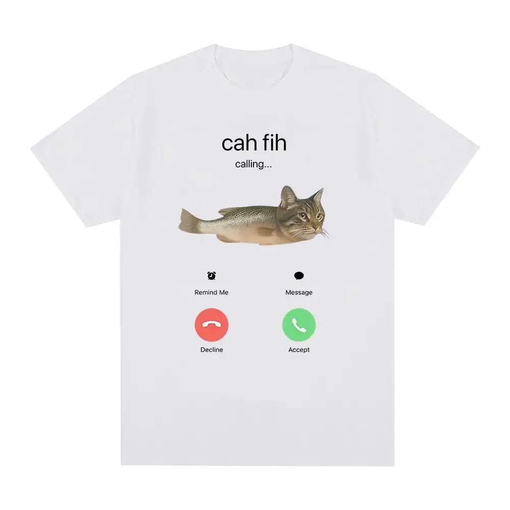 Cah Fih Meme T-Shirt Funny Calling Cat Fish Hybrid Meme T Shirt Absurd Humor Internet Culture Gift Viral Short Sleeves T-shirts