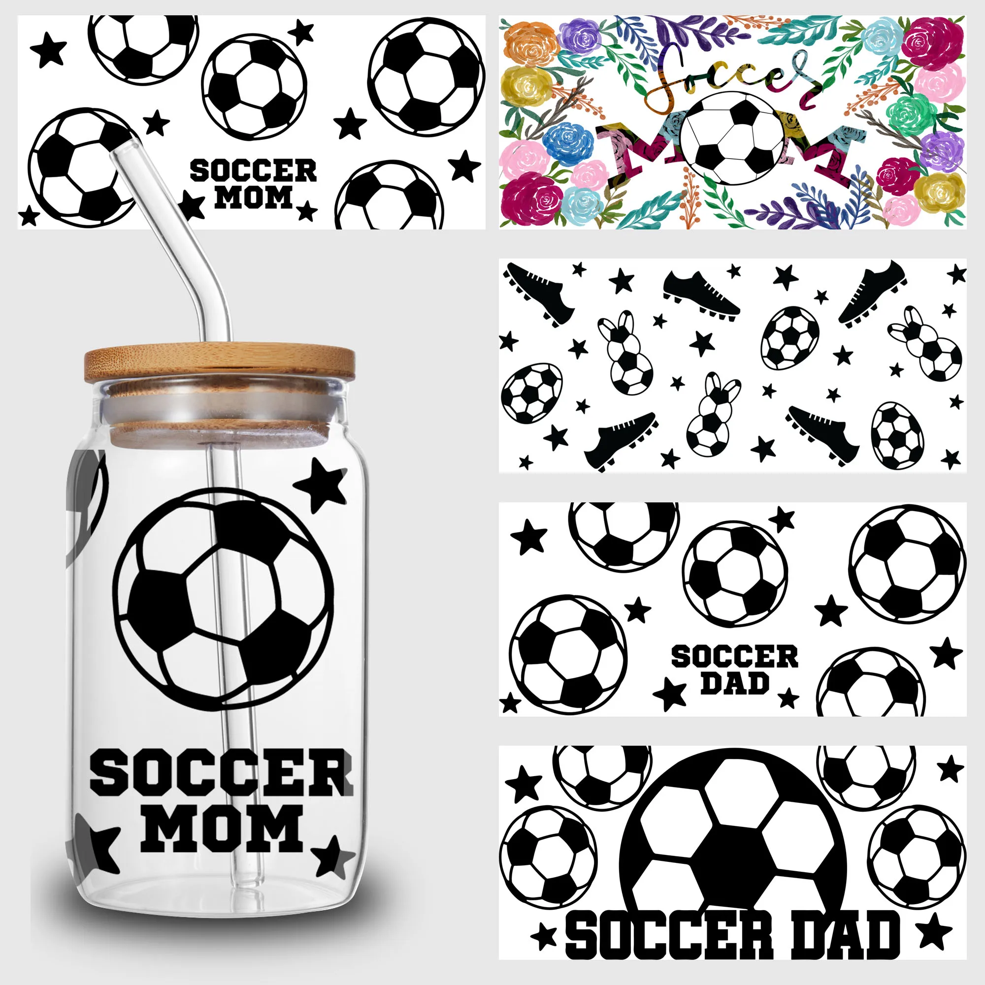 5 Sheets Football UV DTF Cup Stickers, Glass Sports DTF Transfer Stickers,Friction Transfer Paper for 16 oz Glass, Mugs, Crafts,