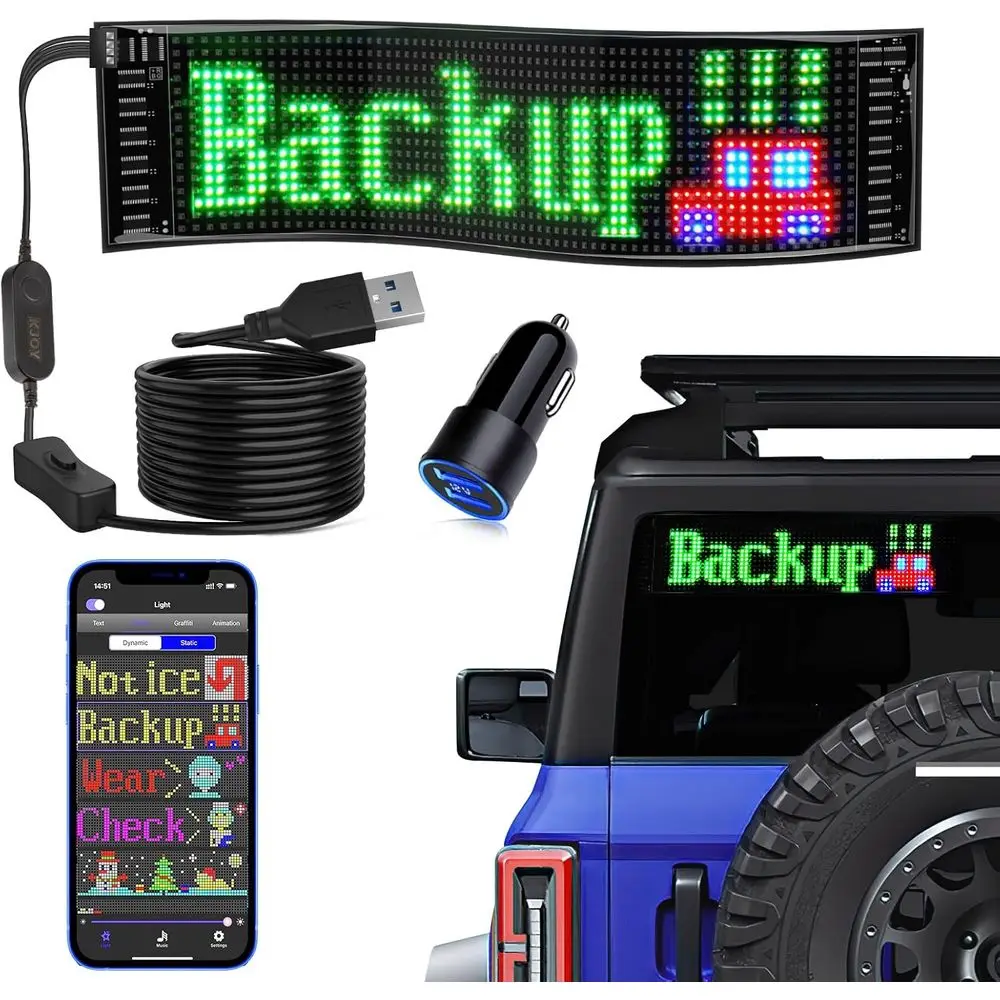 

USB 5V LED Sign, Bluetooth, App Control, lexible, Progmable Custom Text Animation Scrolling Display or Car, Store, Party, Bar, H