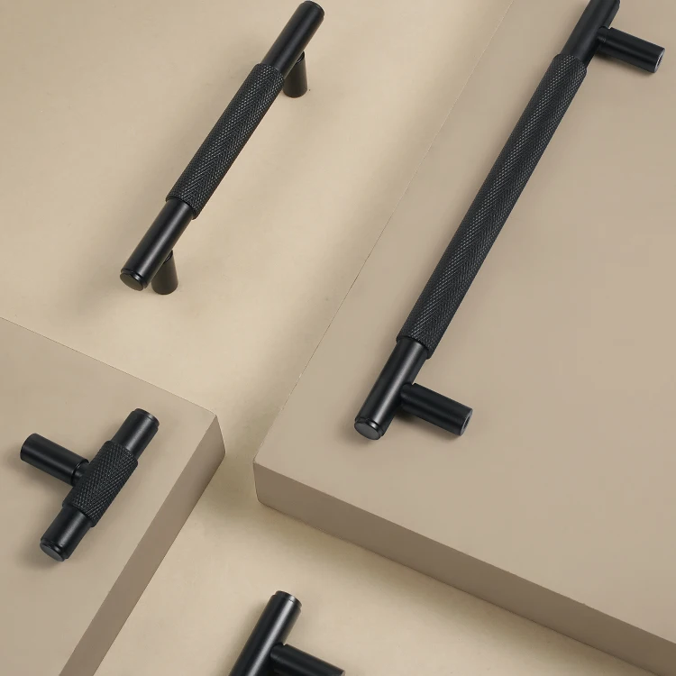Dooroom Möbelgriffe aus massivem Messing, schwarzes Kreuz, Rändelung, Schrank, Kleiderschrank, Kommode, Schublade, Schrankknöpfe, Hardware – Detail 13