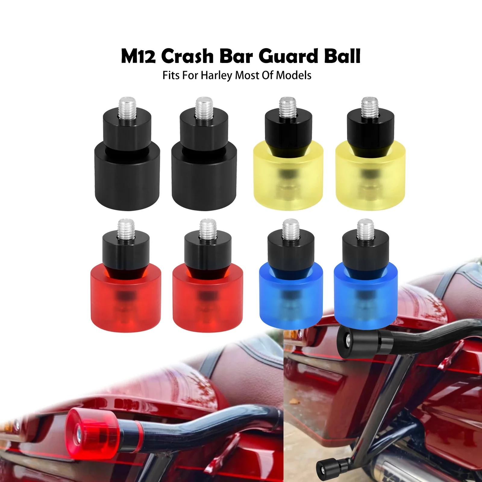 

1 Pair Crash Bar Protector Ball Motorcycle Engine Guard Saddlebag Bumpers Ball M12 For Harley Touring Softail Sportster XL Dyna