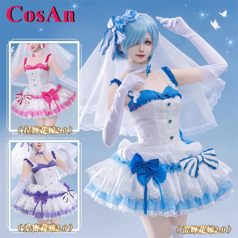 CosAn Anime Re:Zero Ram/Rem/Emilia Costumi Cosplay V2.0 Splendido ed elegante abito da sposa Halloween Party Giochi di ruolo Abbigliamento S-XL