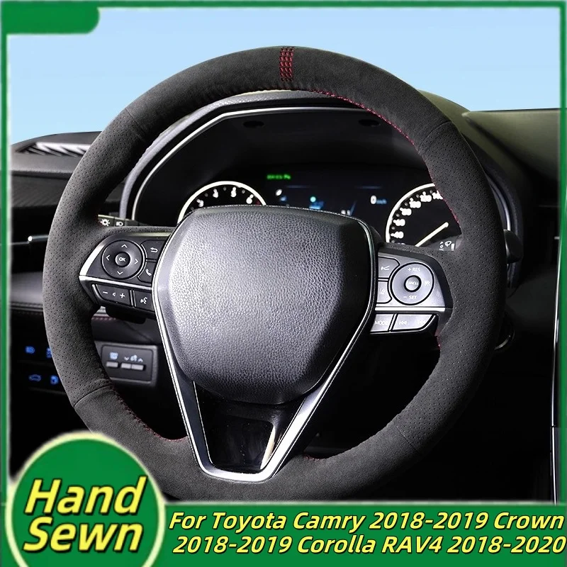 

Car Steering Wheel Cover Hand-Sewn Genuine Leather For Toyota Camry 2018-2019 Crown 2018-2019 Corolla RAV4 2018-2020 Accessories