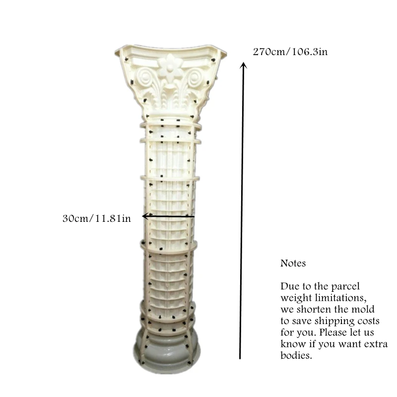 Wytrzymała plastikowa okrągła rzymska forma filarowa z tworzywa ABS, formowanie kolumn wspornych dachu, Flucted /Plain 30cm/11,81 cala, 270cm/106,3