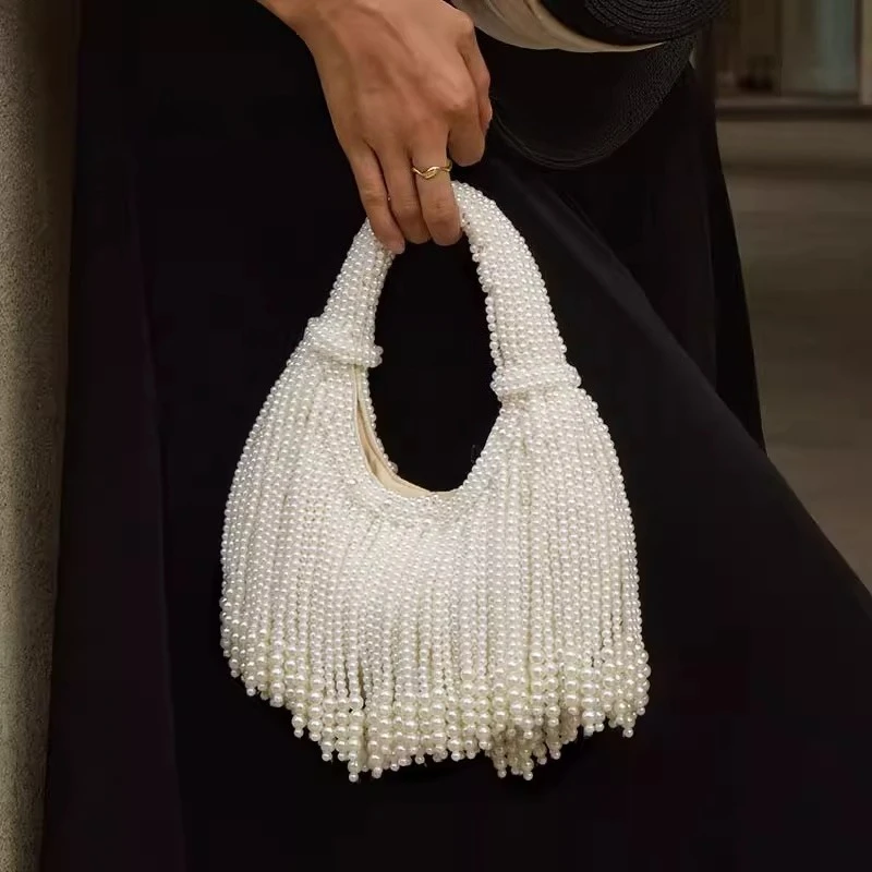 Women Luxury Designer Pearl Bag Tassel Tote Bag Woven Wedding Hand Bag for Women Party Purse Wallet Handbag Ladies Shoulder Bags