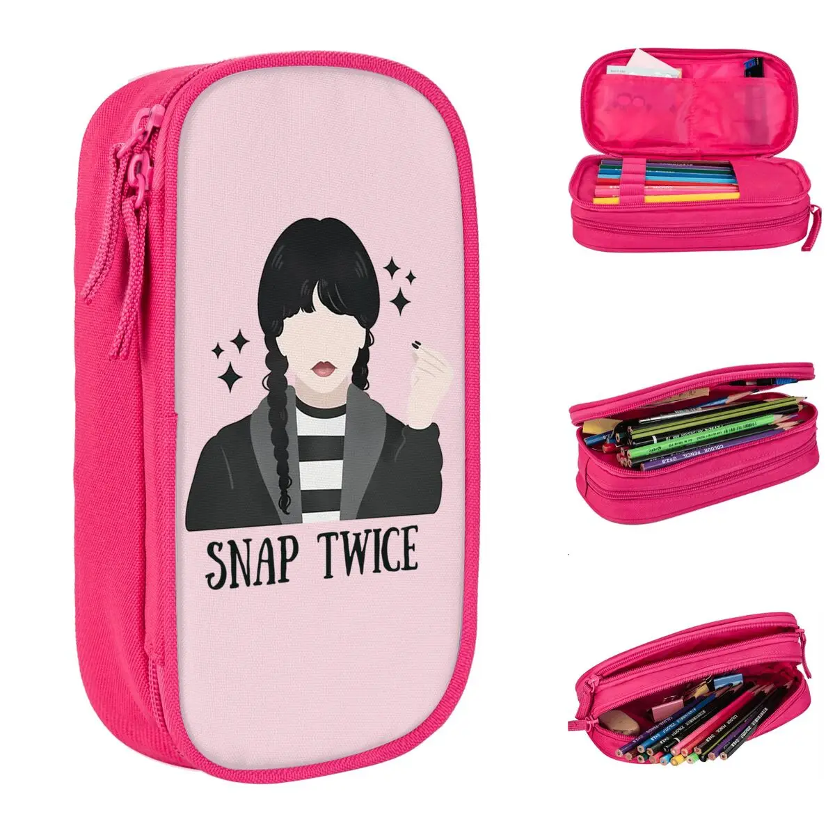 Wednesday Snap Twice Pencil Case Pencil Box Pen for Student Big Capacity Bags Students School Gifts Stationery