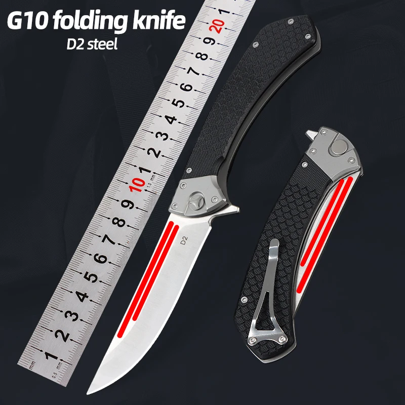 

Outdoor folding knife D2 pocket survival knife G10 handle portable camping practical fruit multifunctional knife tool