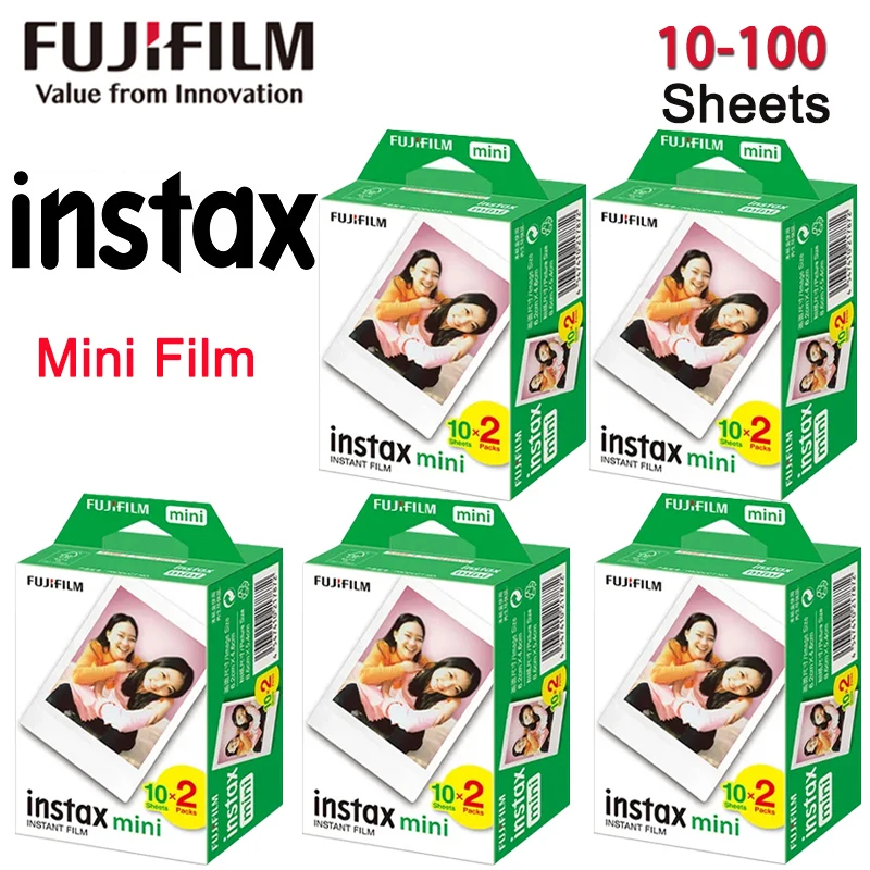 Película Instax Fujifilm Instax Mini, 10-100 Hojas para Cámara Fujifilm Instax Mini 13 12 9 40 41 SE Link Liplay EVO