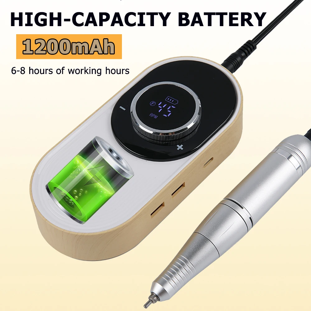 Trapano per unghie professionale da 45000 giri/min con lima per unghie elettrica ricaricabile dal design tono legno per strumenti per manicure da salone e domestico