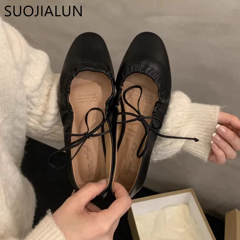 SUOJIALUN 2024 Autumn Women Flat Shoes Fashion Round Toe Shallow Slip On Mary Jane Shoes Soft Flat Heel Outdoor Dress Boat Shoes