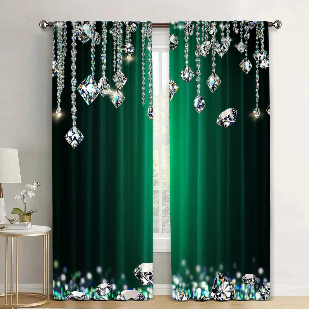 2Pcs Diamond Curtain Deep Green Shiny Drips Decor Emerald Green Luxury Texture Colorful Modern Polyester Curtain_ai13