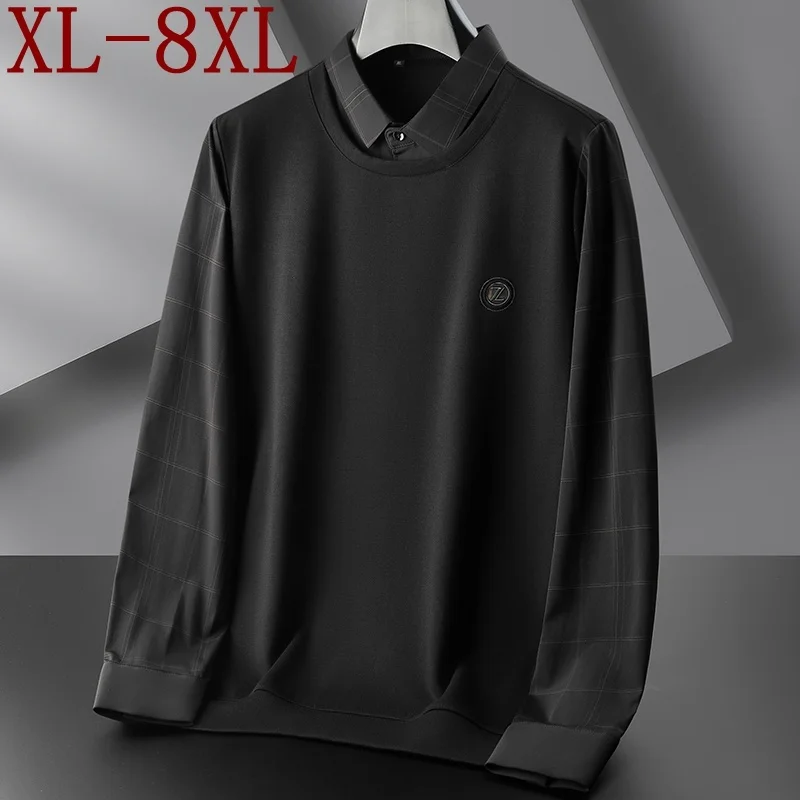 7XL 6XL 8XL New Autumn Oversized Loose Fake Two Piece Polo Shirt Men Luxury Polos Homme High Quality Casual Shirts For Men Tops