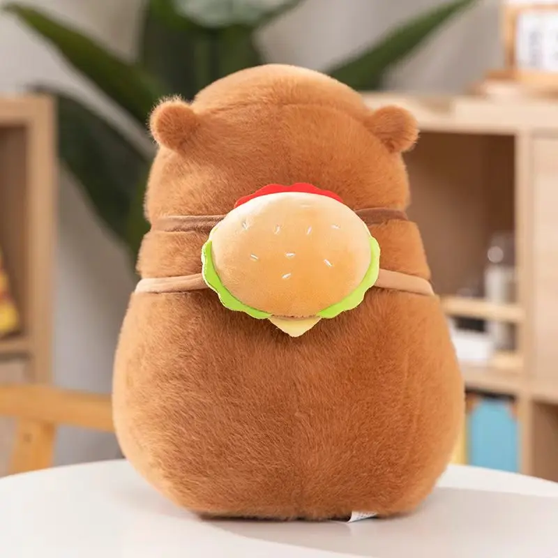 Hamburg Capybara Plush Toys Lovely Capybara With Hamburg Bag Cartoon Animal Stuffed Doll Holiday Gift Home Decor Plush Pillow