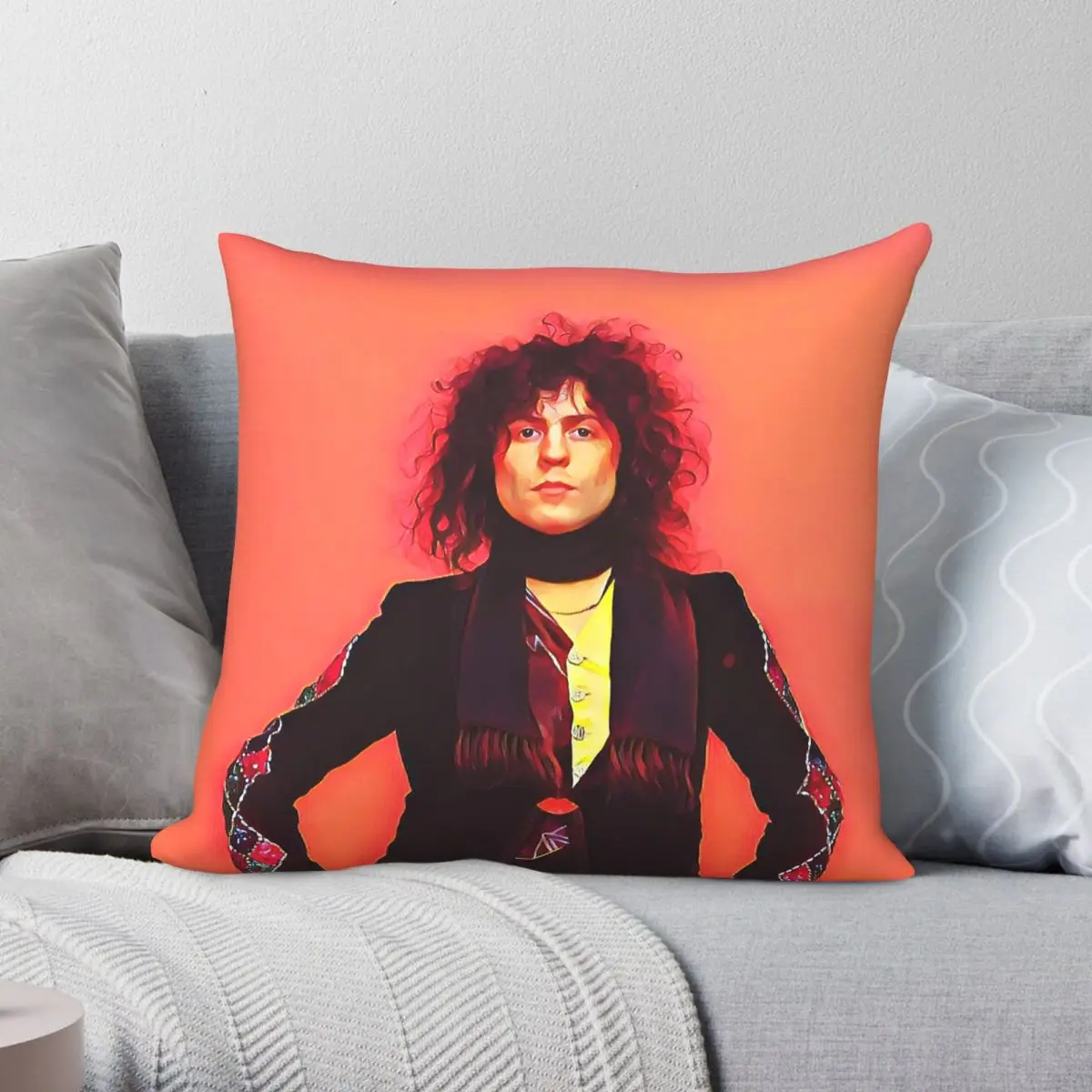 T. Rex Band Marc Bolan Portrait Square Pillowcase Polyester Linen Velvet Creative Zip Decor Pillow Case Car Cushion Cover