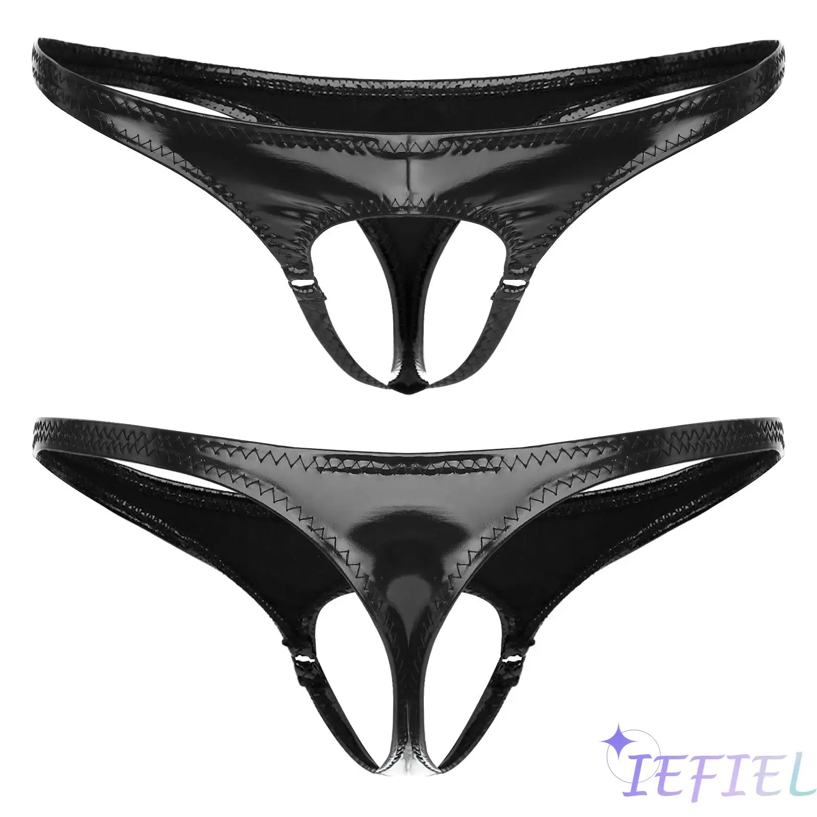 Male Sissy Lingerie Hollow Out Front Thong Leather G-String Underwear Low Rise Knickers Briefs Thong Bikini Latex Underwear