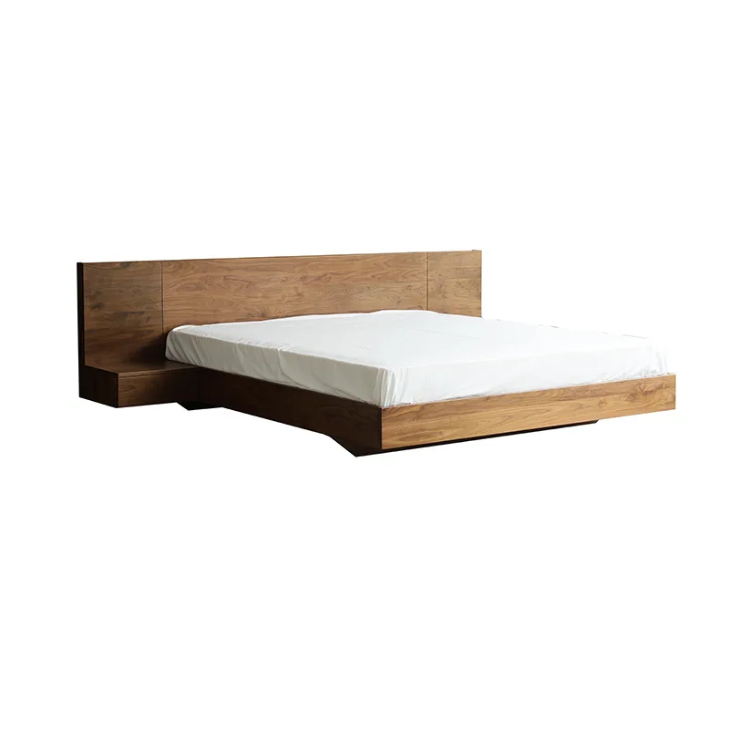 

Nordic solid wood suspended master bedroom 1.8 meters tatami light luxury black walnut large backrest bed