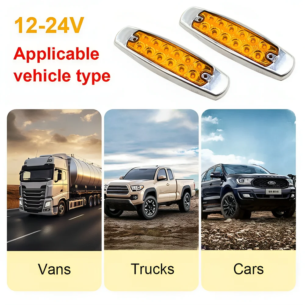 2/6pcs LED 12V 24V Car Trucks LED Side Marker Clearance Thin Light Chrome Auto Truck Trailer Lorry Caravan Bus Van Boat Caravan view 6