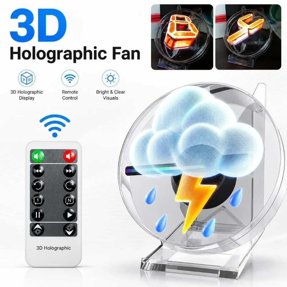 Diameter 12CM 3D Holographic Fan Mini with Remote Control 3D Hologram Projector with Stand SD Card Support