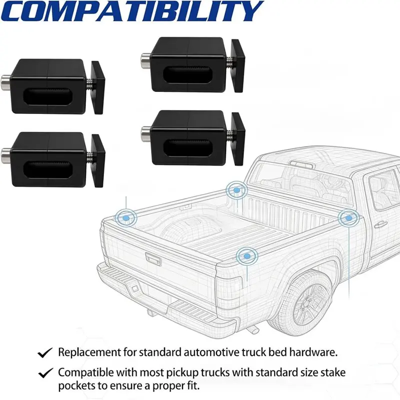 Steady Mounting Kit Base Hardware For Truck Bed Stake Pocket 4-Pack, Rigid Tie Down Plates For Most Pickup Trucks