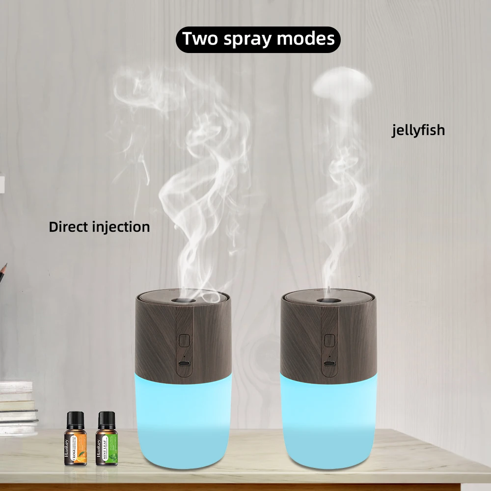 

New Essential Oil Diffuser 300ml Wood Grain Humidifier & Air Purifier with 7 Color LED Night Light, 2 Oils Included, Ideal for