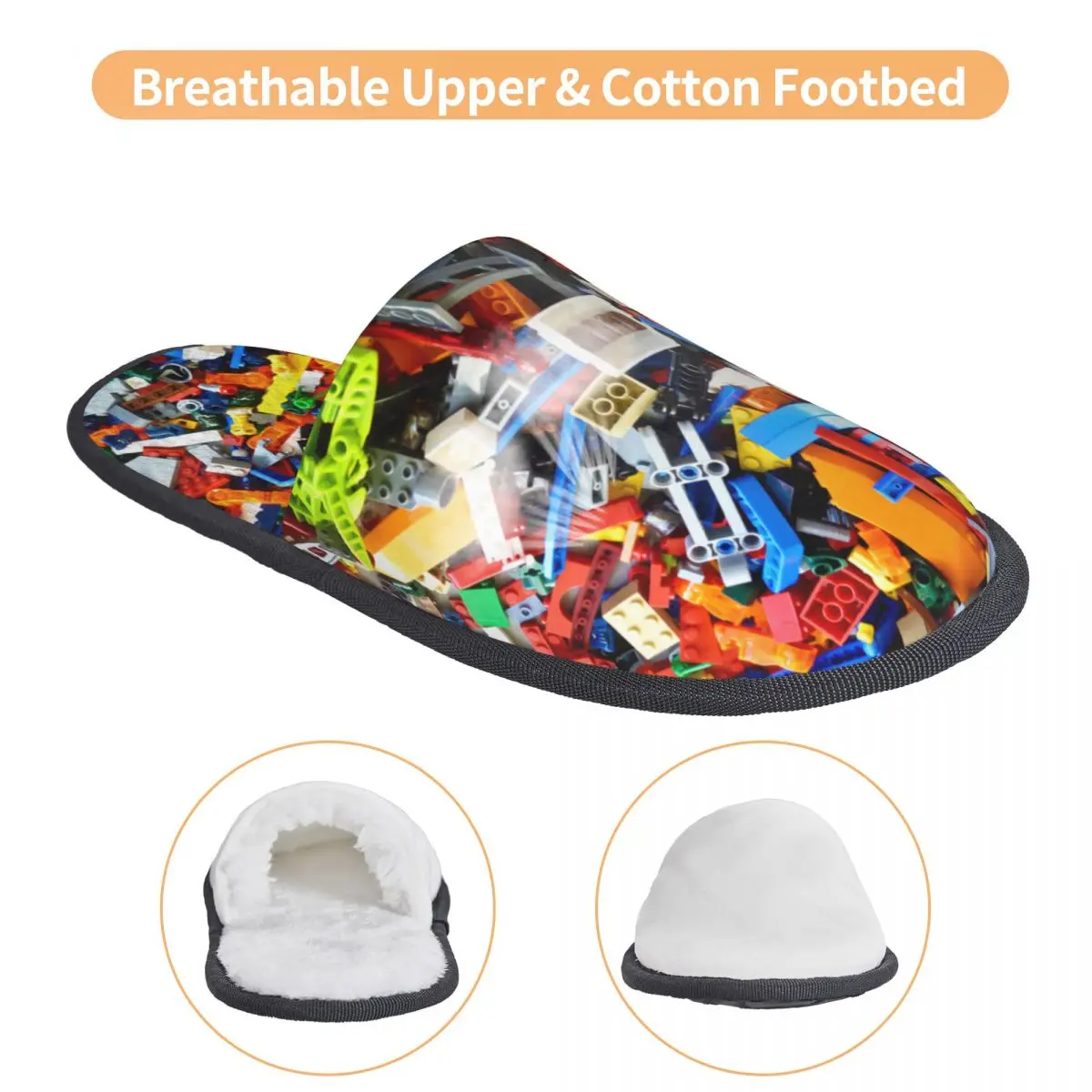 Custom Building Blocks Pattern Soft Scuff Memory Foam Slippers Women Bedroom House Shoes