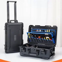 Impermeável Multi-Pocket Toolbox, carrinho ao ar livre, bagagem com rodas, divisor de alumínio, furadeira elétrica, Power Tool Organizer