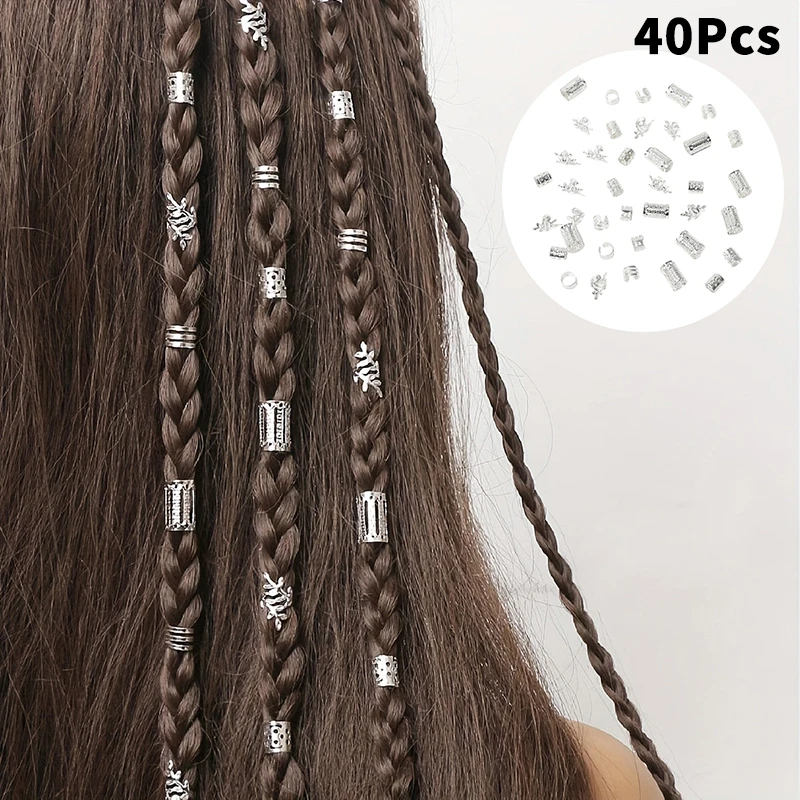 【40PCS Vintage Gold Silver Hollow Hair Rings Iron Hair Cuff Hair Pins Loop Decor Hair Accessories Lock Hair Jewelry For Braid】