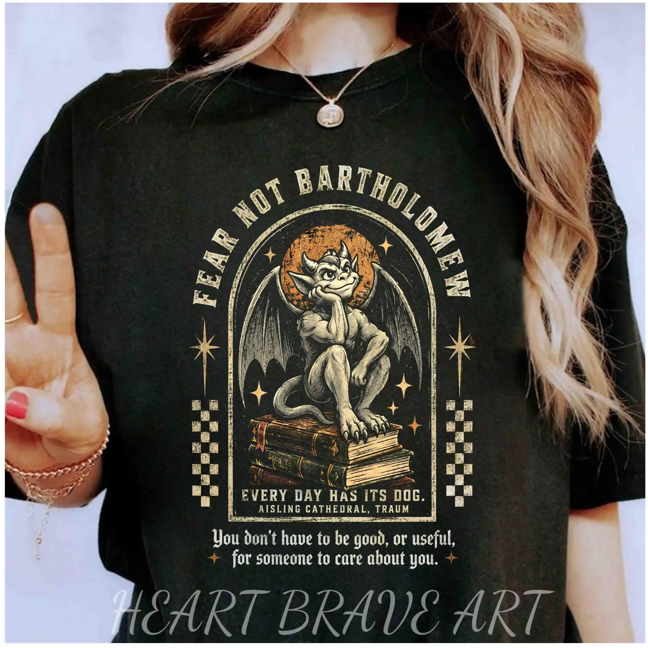 artholomew Gargoyle Rachel Gillig, The Knight And The Moth Tee, Bartholomew Knight And Moth, Inspirational Gargoyle T-Shirt