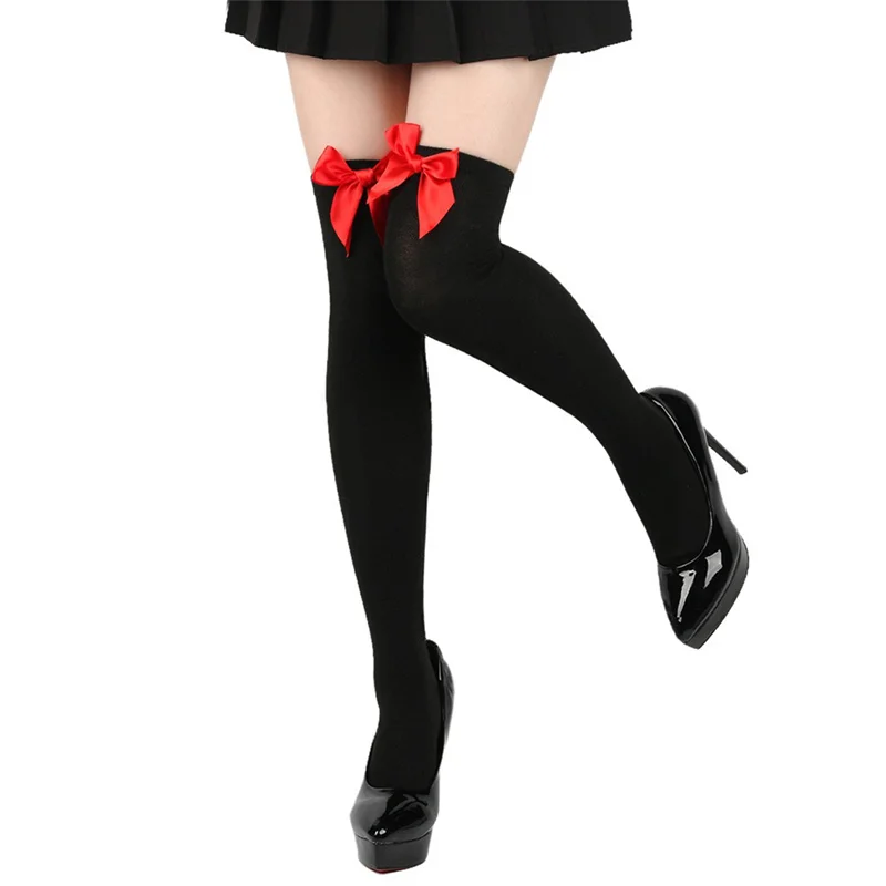 CHRONSTYLE Sexy Women Thigh High Socks Elastic Soft 3D Bow Patchwork Hold-up Stockings Valentine's Day Stockings Streetwear 2025