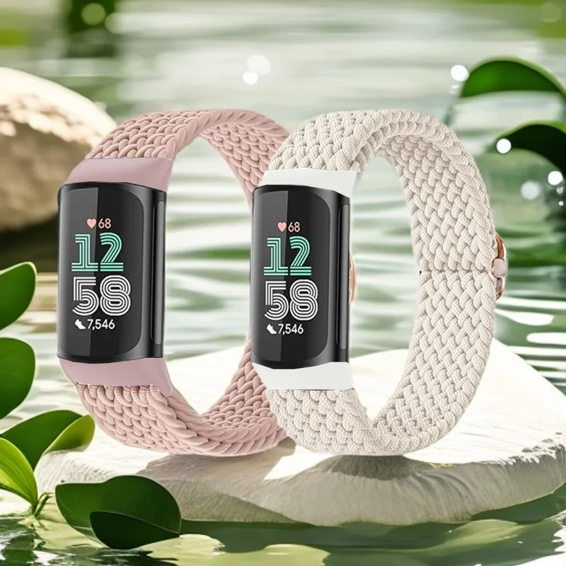 2 Stuks Sport Nylon Gevlochten Band Armbanden Rekbaar Voor Fitbit Charge 5/6 Elastische Band Lus Voor Fitbit Versa 3/4 Smart horloge - afbeelding 2