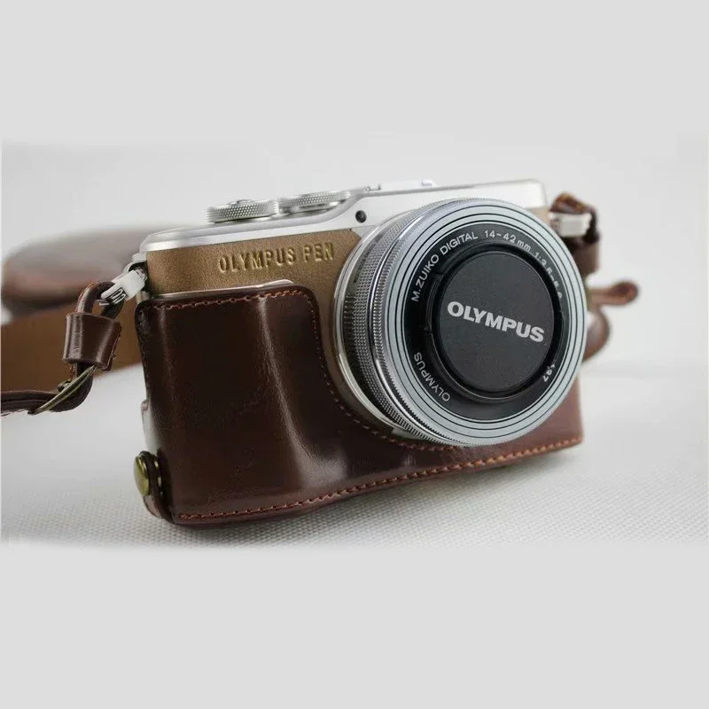 Pu Leather case Camera bag For Olympus PEN EPL9 E-PL9 E-PL10 14-42EZmm 12-32 Camera protective cover shell With strap Mini Pouch