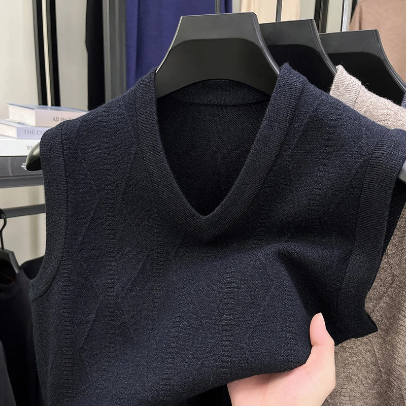 2025 الراقية شتاء جديد منتصف العمر الرجال الخامس الرقبة تانك القمم محبوك مع المخملية سميكة الدافئة سترة الكتف #5