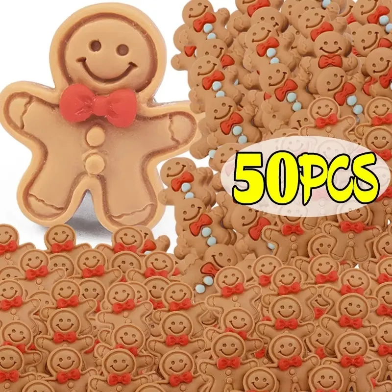 50PCS Cartoon Christmas Gingerbread Man Resin Flatback Cabochon Figurine Scrapbook Christmas Embellishment Jewelry Accessories