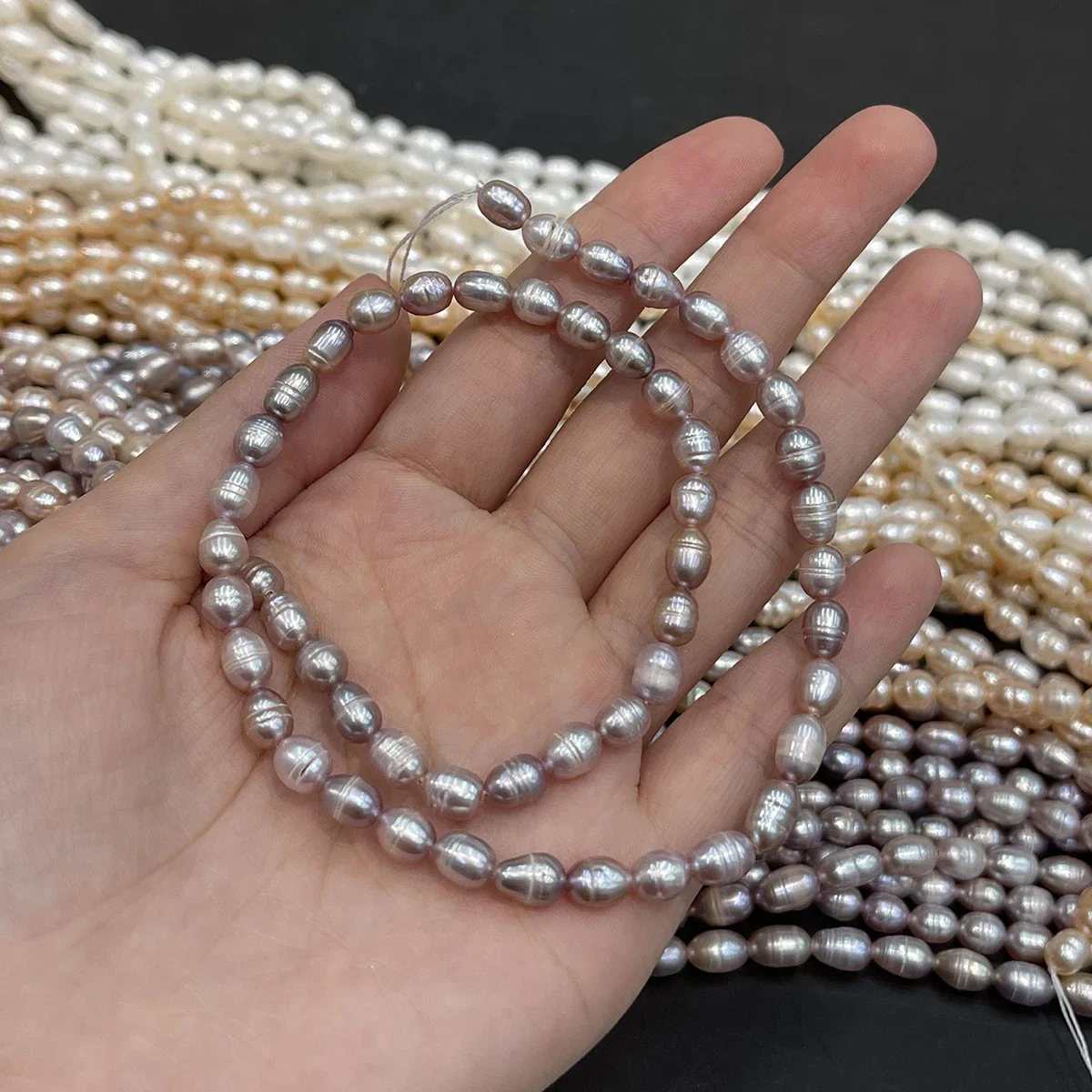 Natürliche Süßwasser-Perlen mit Fadenstruktur, 5–6 mm, für Schmuckherstellung, DIY-Halsketten, Armbänder, Ketten und Ohrringe, Accessoire für Frauen und Mädchen. – Detail 3