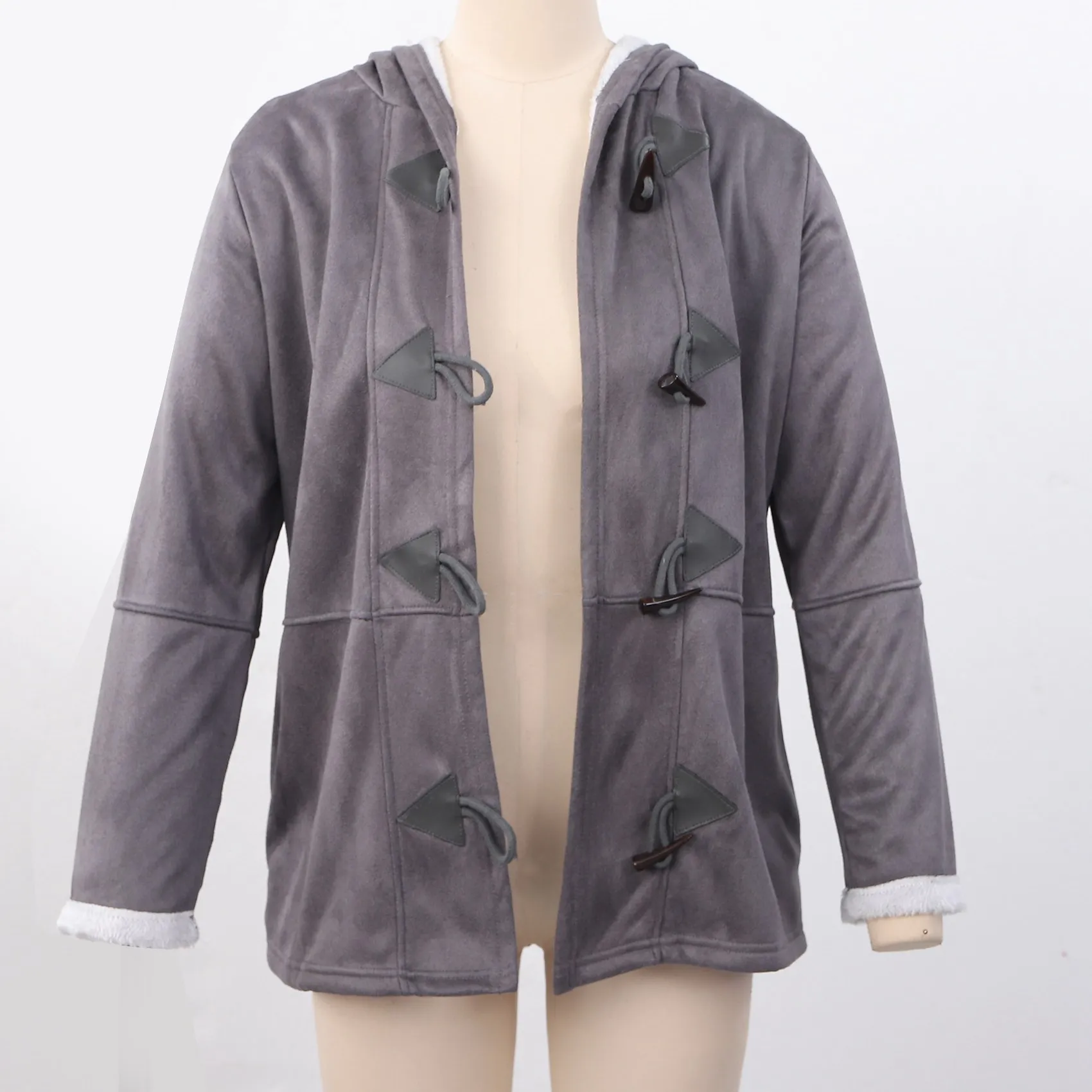 Abrigos de invierno de manga larga de imitación para mujer, chaqueta suelta de doble botonadura con bolsillos, talla grande, gris, M