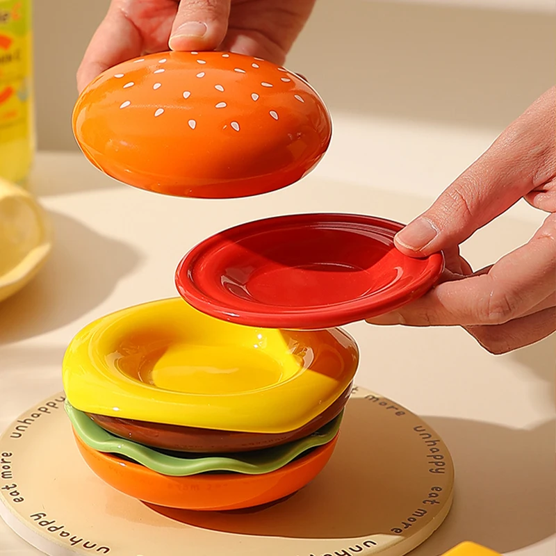 

Симпатичная креативная керамическая тарелка для гамбургеров, домашняя изысканная съемная посуда, высокоэстетичная тарелка для соуса