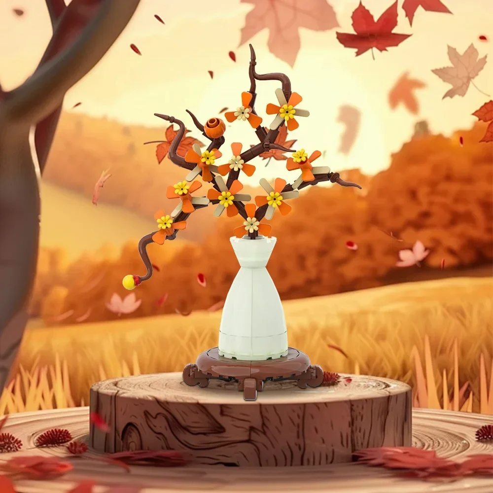 MOC 四季盆栽ビルディングブロックシミュレーション桃の花蓮キンモクセイ梅ドライフラワー植物レンガのおもちゃ子供のギフト