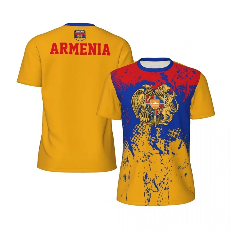 أرمينيا لكرة القدم تي شيرت للرجال ثلاثية الأبعاد مطبوعة المتضخم تي شيرت موضة قصيرة الأكمام الجولة الرقبة تيز الصيف الرياضة كرة القدم تي شيرت