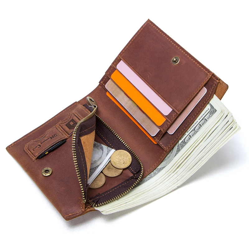 CONTACT\'S Genuine Leather Short Wallets for Men Anchor Pattern Card Holders Zipper Coin Purses Money Clips Men\'s Bags Handbags