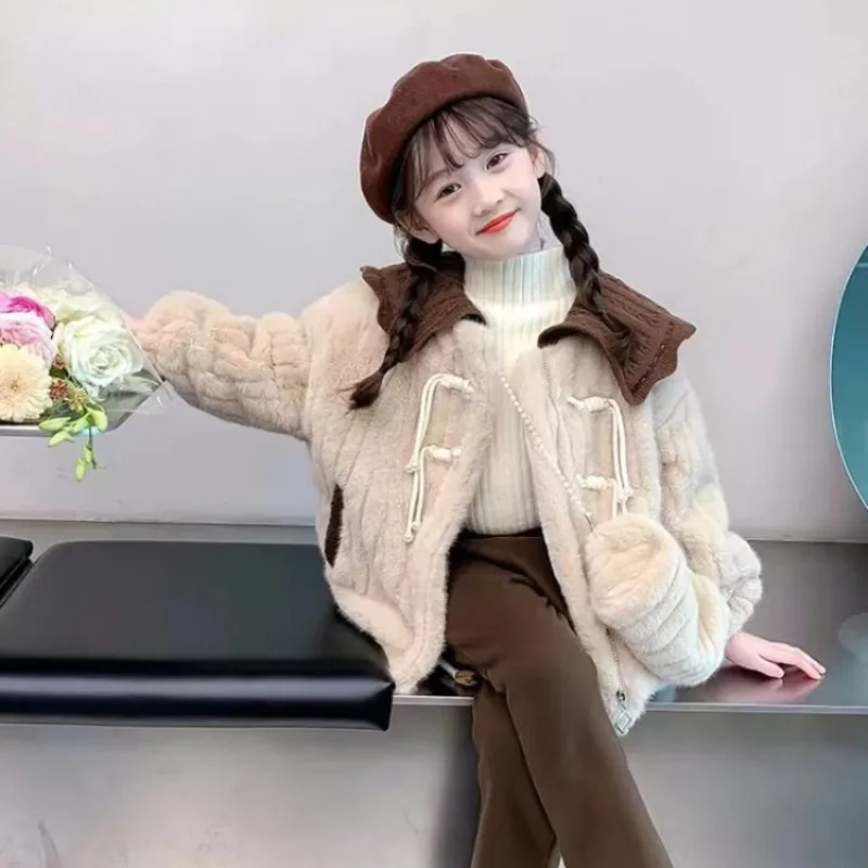 

2025 New Korean Style Fleece Lined Winter Sweater for Girls Trendy Kids Winter Coat Cozy Children's Knitwear