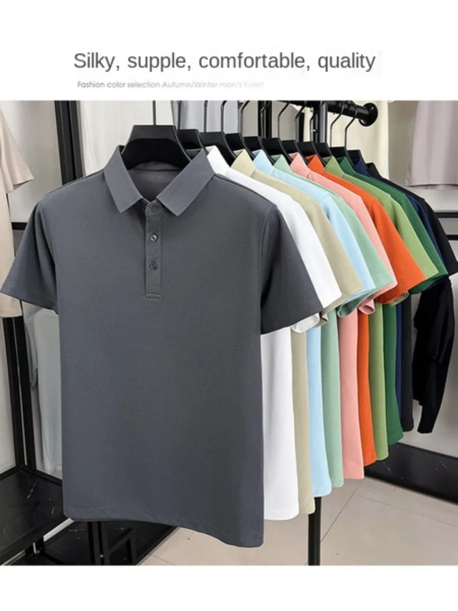 

Men's Casual Cotton Short Sleeve Polo Shirt Solid Color Street Style Lapel Fashionable Apparel in 11 Colors